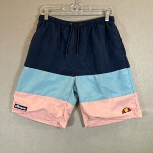 Vtg Ellesse Swim Trunks Mens Medium Blue Pink Mesh Lined